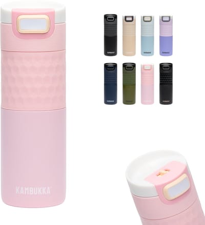 Kambukka Etna Grip Thermosbeker 500 ml - makkelijk reinigen - lekvrije Koffiebeker - Pink Aura
