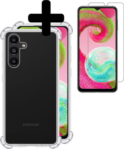 Hoesje - Met Screenprotector - Geschikt voor Samsung Galaxy A04s - Sterk & Shockproof - Siliconen Case - Back Cover - Telefoon Hoes - Shock Proof - Telefoonhoesjes - Transparant