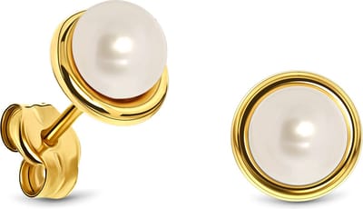 Miore Pure Oorbellen Dames - 14 Karaat Goud - Met Zoetwaterparels - Handgemaakt - Knopjes - 7 mm