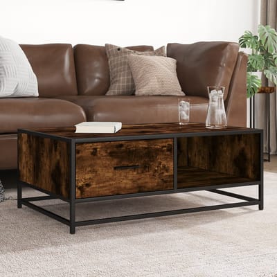 vidaXL - Salontafel - 90x57x35 - cm - bewerkt - hout - en - metaal - gerookt - eiken