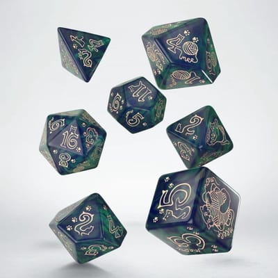Q-Workshop dobbelstenen set jumbo katten Merlin groen goud.