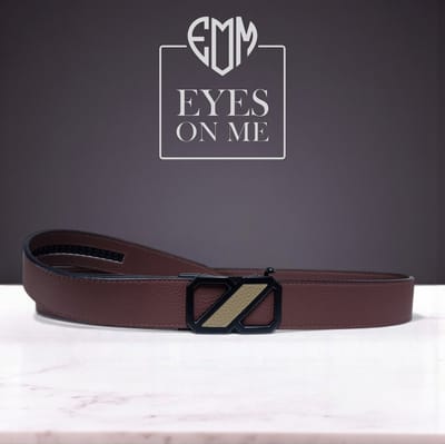 Bruine Topgrain leren riem zonder gaatjes met automatische gesp voor heren (Model 8021-BR)