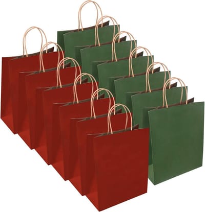 Papieren Kerst Zakken - Cadeauzakjes Kerst - Cadeaus Inpakken - Stevige Bodem - 27 x 22 x 11 cm