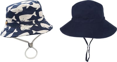 2 Stuks - Baby Zonnehoedje Vissershoedje - Walvis - Navy Effen - Maat 46-48 (3-15 maanden)