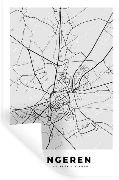 Muurstickers - Sticker Folie - België – Tongeren – Stadskaart – Kaart – Zwart Wit – Plattegrond - 20x30 cm - Plakfolie - Muurstickers Kinderkamer - Zelfklevend Behang - Zelfklevend behangpapier - Stickerfolie