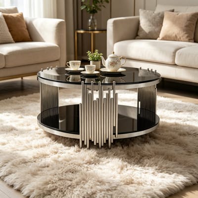 Salontafel - 80 cm - Moderne Glazen Tafel - Luxe Dubbel Blad - Glas & Staal - Zilver