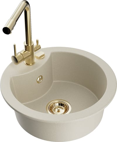 Mexen Diego granieten spoelbak 1-komerig met keukenkraan Duero, beige - 6512-69-671600-50