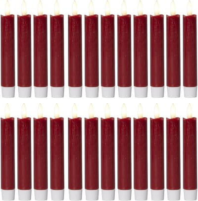 Novaliv LED-kaarsen, 24 stuks, ECHT WAS ROOD, met timerfunctie, 6 uur, 15 cm hoogte voor kaarsen, 2,2 cm diameter, 2 AAA-batterijen vereist. LED-kaarsen, set van 4, 6x bewegende vlam.