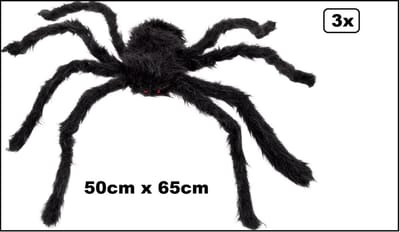 3x Halloween zwarte harige spin met rode ogen 65cm - Halloween horror spinnen creepy griezel