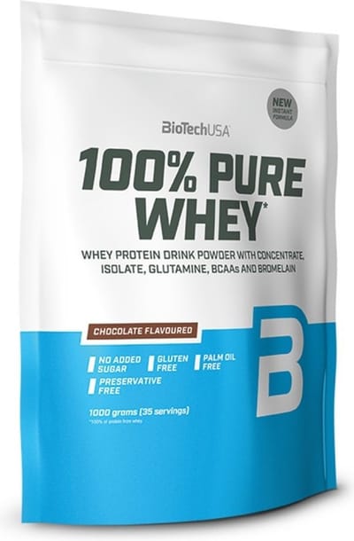 BioTechUSA 100% Pure Whey | Eiwitpoeder met BCAA en Glutamine | Glutenvrij, Palmolievrij | 21g Eiwit per portie, 1 kg, Chocolade-Pindakaas