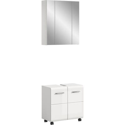 Badcombinatie op wielen - Wastafel en spiegelkast - Wit hoogglans - 60x185 cm