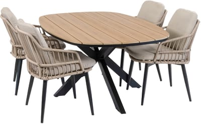 5-delige tuinset | 4 Isabel tuinstoelen (Sand) | Tuintafel Cadiz 180x115cm (Black)