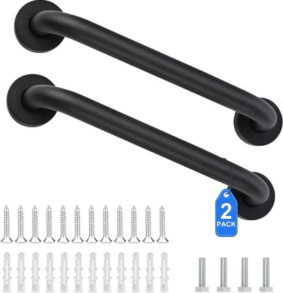Veiligheidshandgrepen - Badkamermet - Extra Ondersteuning - Roestvrij Staal - 30 cm - Zwart