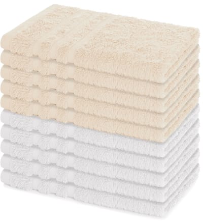 Lavea® Set van 10 handdoeken 30x50 cm, 100% katoen – Zacht en absorberend – Voor thuis, hotel, spa en gasten – Perfect als handdoek / gastendoekje – Wit en Crème