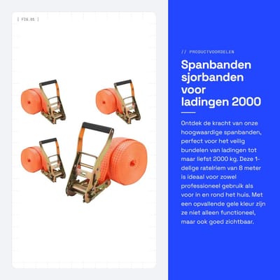 Dailygoods- Spanbanden met Ratel - 2000 kg - 8 m - 50 mm - Sjorbanden - Vrachtriemen - 4 Stuks