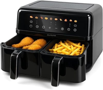 Heteluchtfriteuse Duo - Dubbele Friteuse - Gezond Frituren - Rapid-Air Technologie - 9 Liter - Zwart Zilver