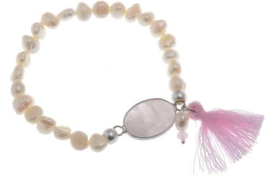 Behave - Rekarmband dames - Parel roze kwastje - Zacht boho - 17cm
