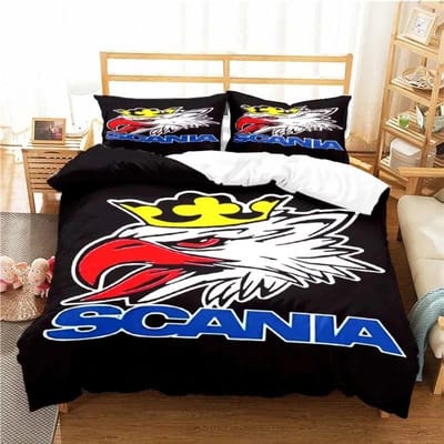 Scania Vrachtwagen Logo Beddengoed Set Jongens Meisjes Eenpersoons Tweepersoons Maat Dekbedovertrek Kussensloop Bed Kinderen Volwassenen Mode Huis Textiel AU Double(180*210cm)3pcs