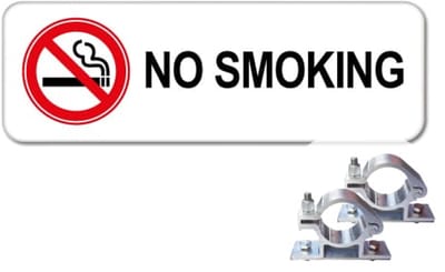 Bord No Smoking - Weerbestendig Aluminium - 40x15 cm - Bevestiging: Met paalbeugels Ø48mm