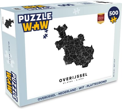 Puzzel Overijssel - Nederland - Wit - Plattegrond - Legpuzzel - Puzzel 500 stukjes - Stadskaart