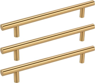 Gouden T-Bar Handgrepen van 160mm, RVS Kastrekken, Set van 15 Stuks voor Keuken en Meubels