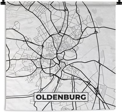 Wandkleed - Wanddoek - Stadskaart - Plattegrond - Oldenburg - Kaart - 180x180 cm - Wandtapijt