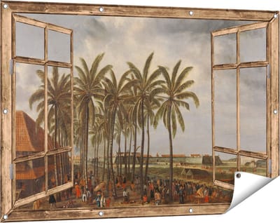 Gards Tuinposter Doorkijk Het Kasteel van Batavia - Andries Beeckman - 120x80 cm - Tuindoek - Tuindecoratie - Wanddecoratie buiten - Tuinschilderij