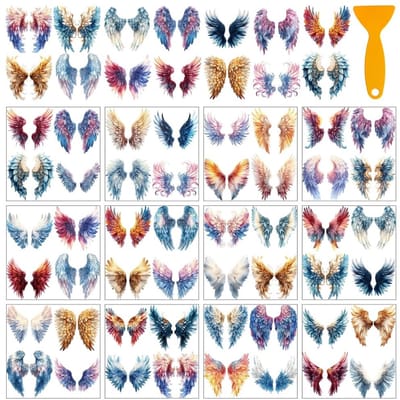 Dailygoods- Engelenvleugels 12 Vellen - Elegante Kleurrijke Vleugels - Transferstickers voor Ambachten - Stickers voor Raam/Papier/Hout - Creatieve Decoratie - Decoratiestickers