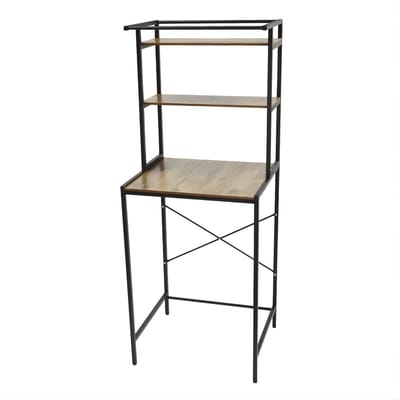 Wasmachine en Droger Opbergrek – Verstelbaar Badkamer Organizer Rek met Verstelbare Voeten – Ruimtebesparend Opslagsysteem 69 x 60 x 176,5 cm – Zwart & Eikenhout