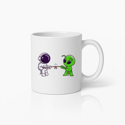 Leuke Astronaut en Alien Trekkerij Mok – Schattige Ruimte Cartoon Koffiebeker