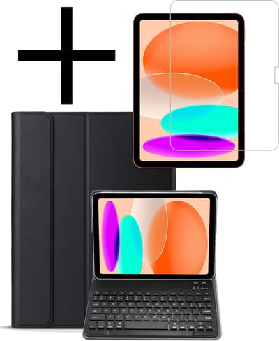 Hoes - Geschikt voor Apple iPad A16/A18 (2022/2025/2026) - 10.9 & 11 inch (10e, 11e & 12e generatie) - Met Screenprotector - Keyboard Book Cover - Toetsenbord Case - Hoesje - Zwart