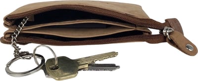 Taupe - Sleuteletui met rits – Kleine portemonnee – Portemonnee Dames – Soepel Leer - Etui