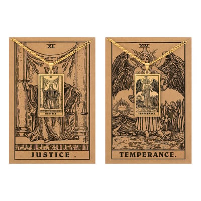 Tarot Ketting 11 | 14 bundel - Gerechtigheid & Matigheid - Goudkleurig Stainless Steel - Inclusief Rider-Waite Kaartjes - 60cm - Pax Amare