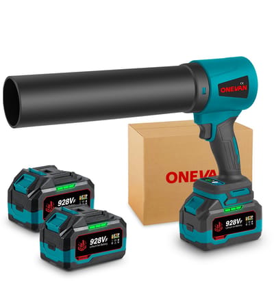 ONEVAN Accu Bladblazer - 360 m/s Turbo Jet Bladblazer - Handblazer - Auto Droger - Borstelloze Motor - 90000 omw/min - Incl. 2x 6.0 Ah Accu en snellader - voor het blazen van bladeren, sneeuw en stof in de auto