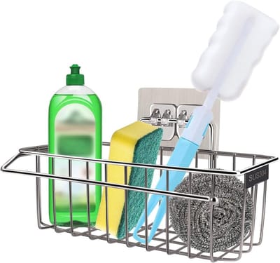 2 in 1 Zelfklevende Keukensink Organizer - Geen Boorgaten, RVS Sponge Houder voor Keuken