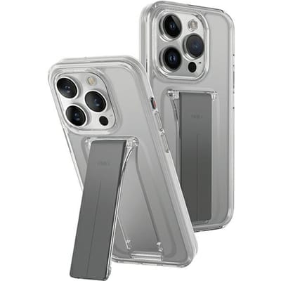Uniq Heldro Serie - Transparante Smartphonehoes - Ingebouwde Stand - Voor iPhone 15 Pro