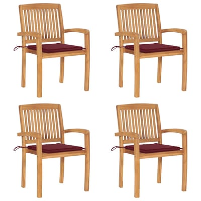 vidaXL - Tuinstoelen - stapelbaar - 4 - st - met - kussens - massief - teakhout