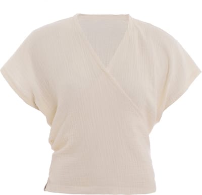 Knit Factory Dani Dames Wikkeltop - Mousseline Top - Duurzame Damestop van 100% Ecologisch Katoen - Op 2 manieren te dragen - Ecru - 36/42