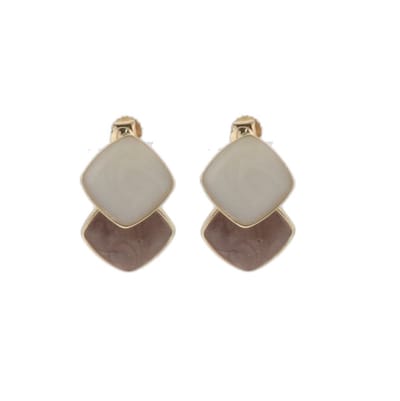 Behave - Oorclips - Oorbellen - Dames - Goudkleur - Bruin & Wit - 1.8 cm - Klassiek & Elegant - Nikkelvrij - Inclusief Geschenkzakje