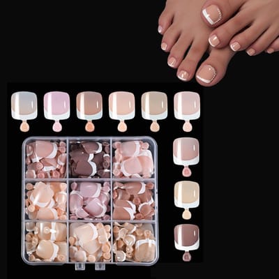 Nagels voor Voeten - Kunstnagels Teen - Dagelijkse Stijl - Frans Design Kort - 216 Stuks - Wit