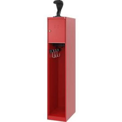 Brandweerkluis C+P Evolo Youngster, 1 compartiment, met helmhouder, vloerglijders, B 300 x D 500 x H 1530 mm, RAL 3000 vuurrood