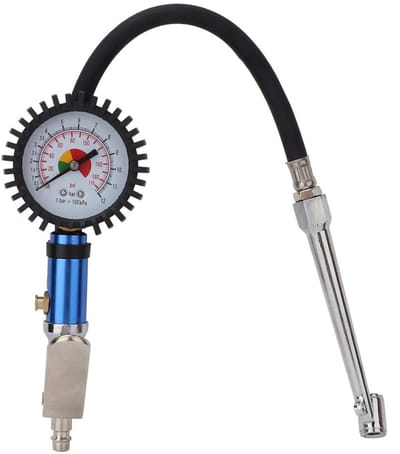 12 Bar Bandenpomppistool Zelfklemmende Bandenspanningsmeter met Luchtdrukmeter en Snelkoppeling voor Het Meten van Bandenspanning