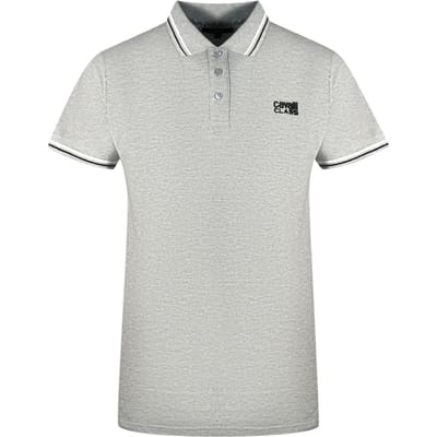 Cavalli Class Dubbel Getippte Kraag Zwart Logo Grijze Polo Shirt