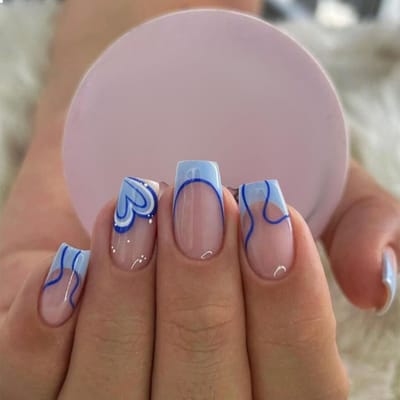 Dailygoods- Valse Nagels Set 24 Stuks - Blauwe Kunstnagels - Vierkante Nagels - Zelfklevende Lijmnagels - Gummy Lijmstrips - Inclusief Nagelvijl