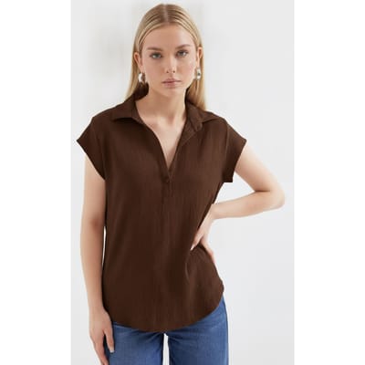 Gestructureerde Mouwloze Poloshirt Blouse