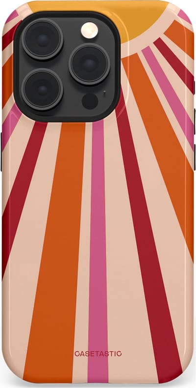 Casetastic Hoesje Geschikt voor Apple iPhone 15 Pro Magsafe - Stijlvolle Beschermende Duo-layer Case - Retro straal