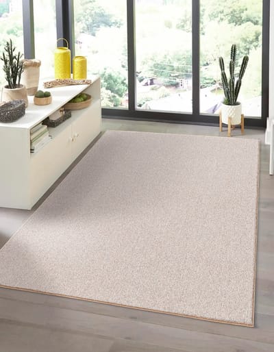 the carpet Natal Modern enkelkleurig vloerkleed woonkamer, geschikt voor de keuken, getuft, robuuste korte pool met vilten rug, zacht & vuilafstotend, Beige, 80 x 150 cm