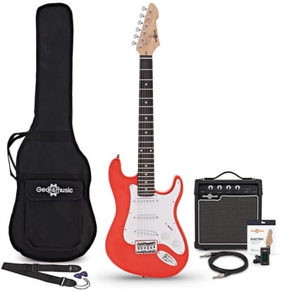 3/4 LA Elektrische Gitaar, Rood, 10W Gitaarversterker & Accessoireset