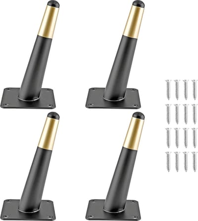 4 stuks 10 cm meubelpoten, schuine kegelvormige metalen poten matzwart goud mid-century stijl meubelpoten voor bank kast tafel stoel kast bank poef thuis doe-het-zelfprojecten