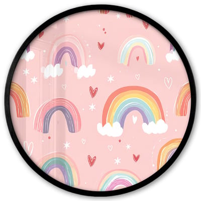 Poster in lijst Rond - Fotolijst 40x40 cm - Posters - Regenboog - Patroon - Pastel - Handgetekend - Ronde posterlijst zwart - Decoratie - Wanddecoratie woonkamer - Muurdecoratie slaapkamer